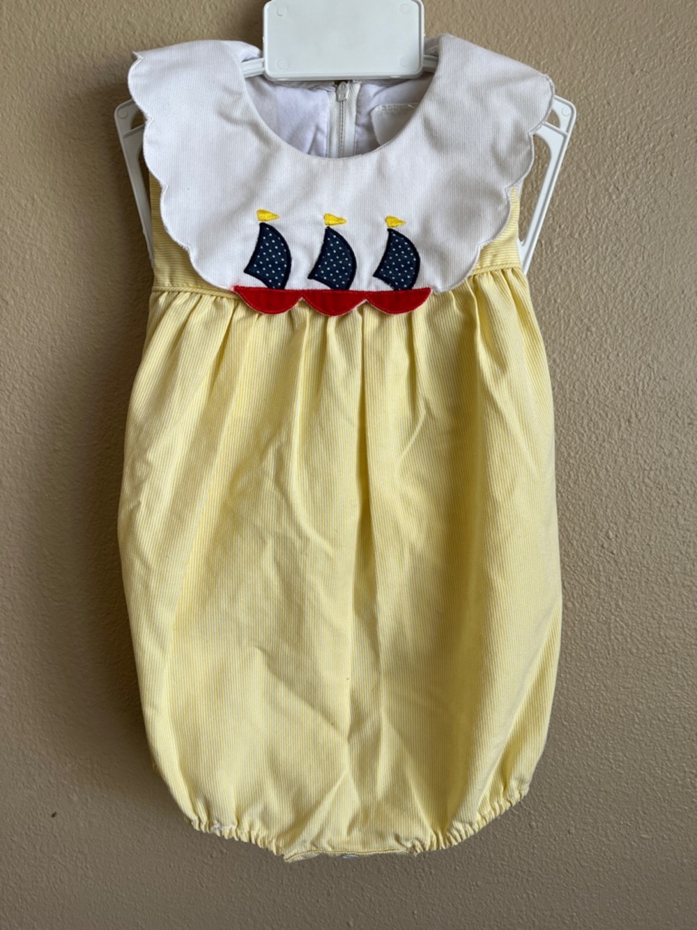 Yellow Baby Bubble Romper with Sailboat Bib